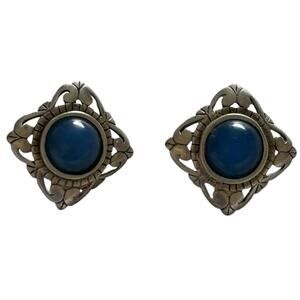 Jezlaine Square Blue Chalcedony Sterling Silver Post Stud Earrings Vintage